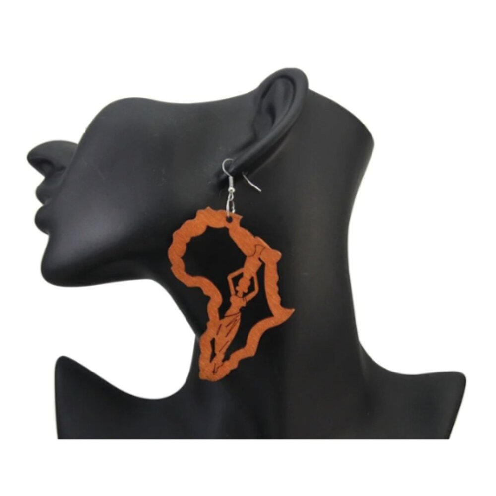 Africa Map with Lady Carrying Basket Hallow Earrings